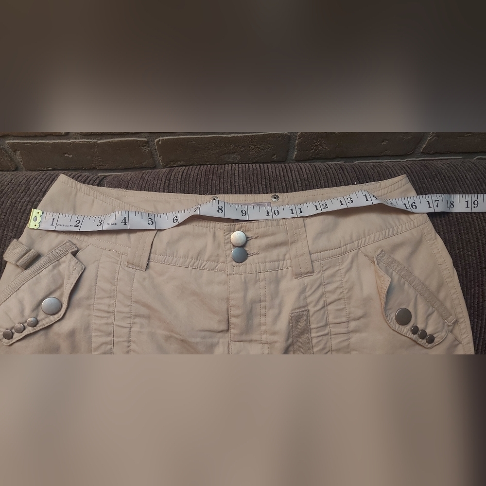 Y2K Utility Cargo Midi Skirt Cream Cotton Ruched Hem Deane White Sz 4 - Picture 10 of 13